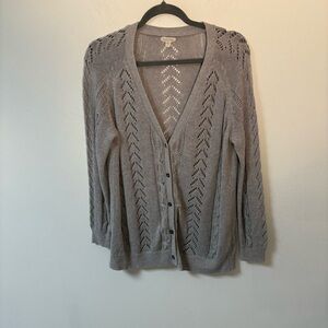 Garnet Hill Women’s Linen Blend Gray Button-Up Women's Sweater Small